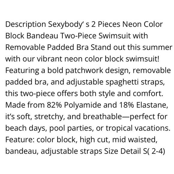 Sexy body 2-piece Color Block ,High Cut,Mid Waisted,Bandeau Adjustable Straps M - Picture 12 of 14